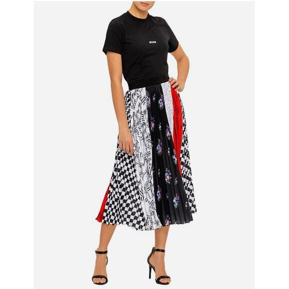MSGM MULTI PRINT PLEATED MIDI SKIRT SZ 38 - Picture 1 of 14